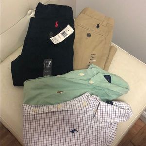 2 sets of polo dress pants and button down